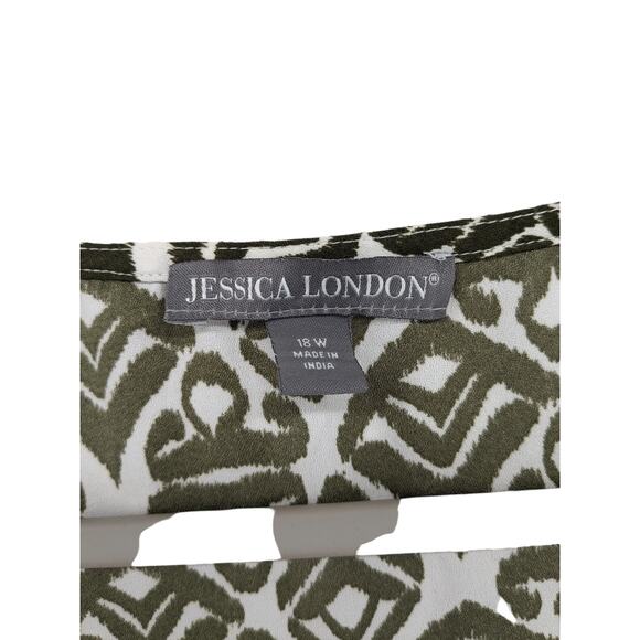 Jessica London Long Tunic 18W Green White Geometric Print Relaxed Full Coverage - Picture 4 of 9